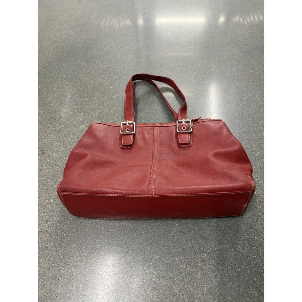 Vintage Coach Red Leather Soho Tote Bag Buckle Shoulder Handbag 9554